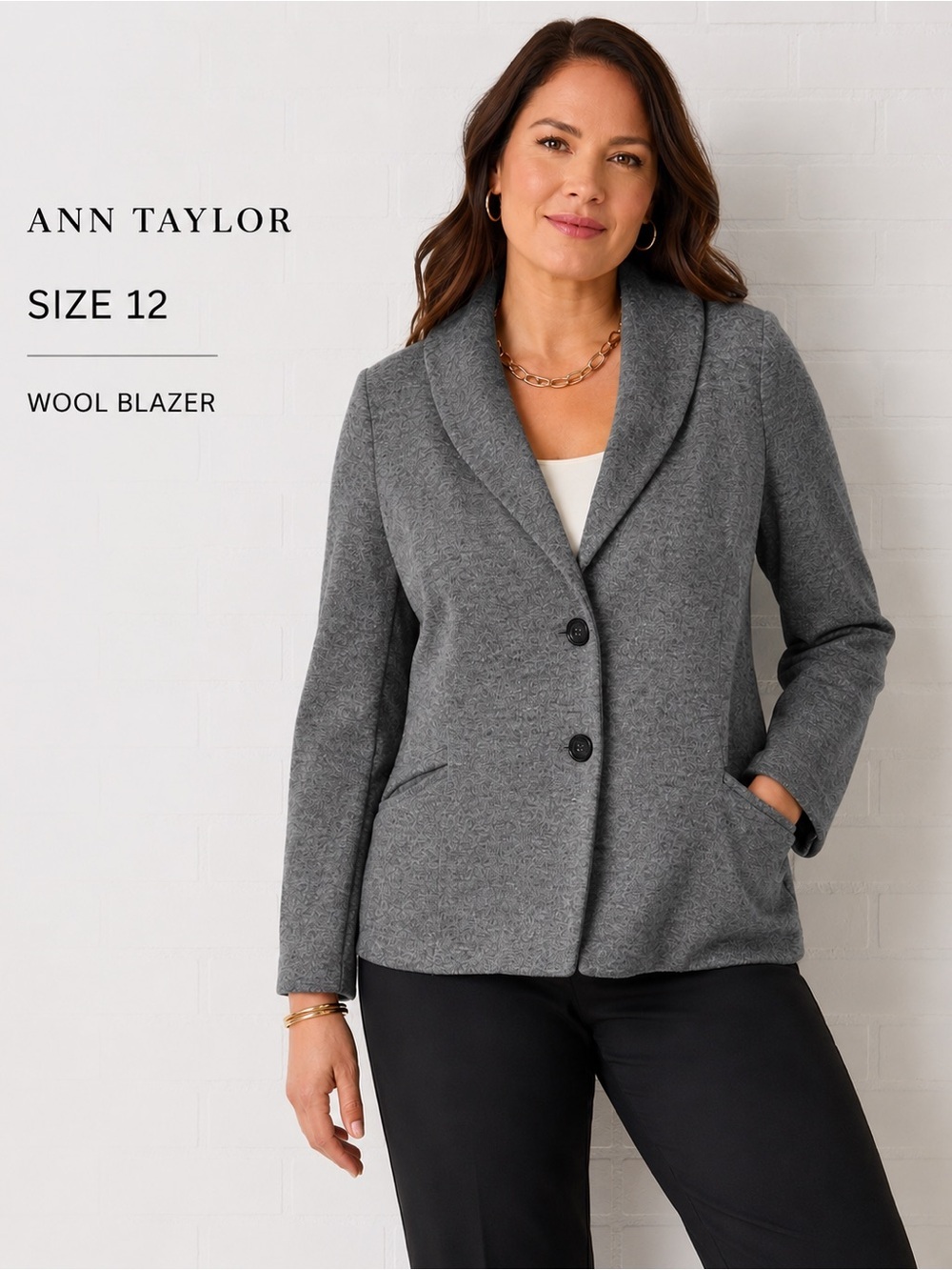ANN TAYLOR Elegant Classic Women's Gray wool Blazer/size 12